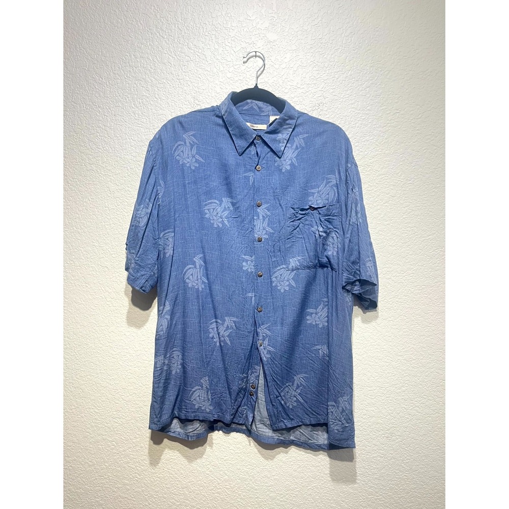 Hawaiian Shirt Rayon Lightweight Breathable Mens Large Blue Floral Palm Campia